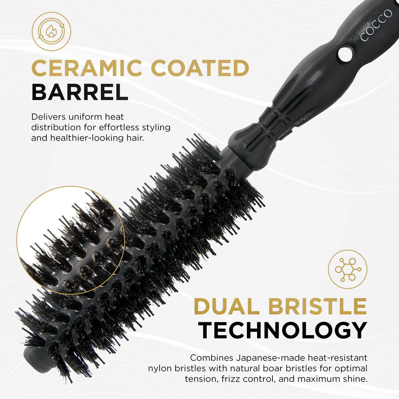 COCCO® Black Series Ceramic Boar Brush (Select Size) - Image 4