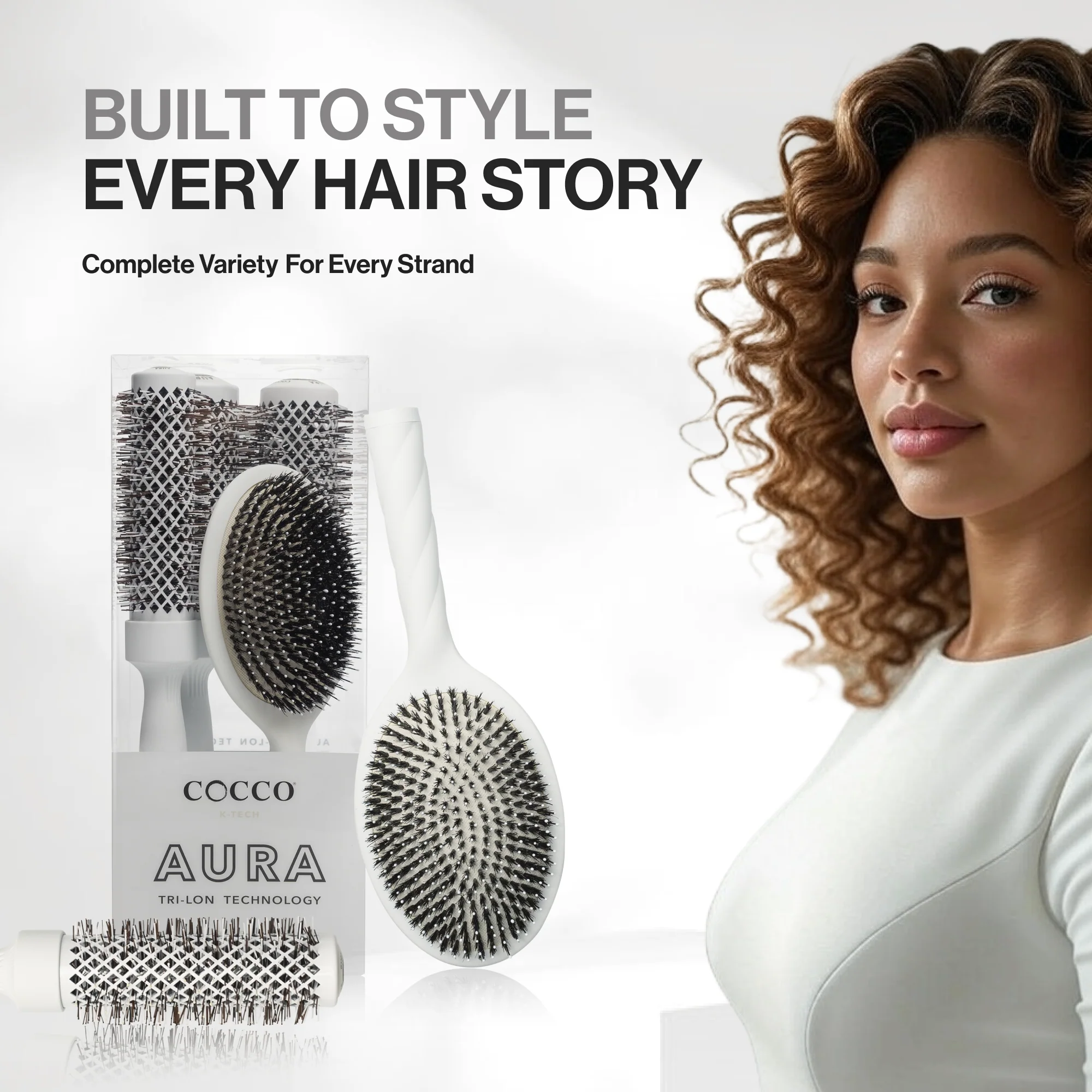 Hair Styling & Smooth Finish Bundle – with COCCO® Aura Brush Set (White)+ COCCO® Hair Perfecting Serum 3.4 oz - Image 3