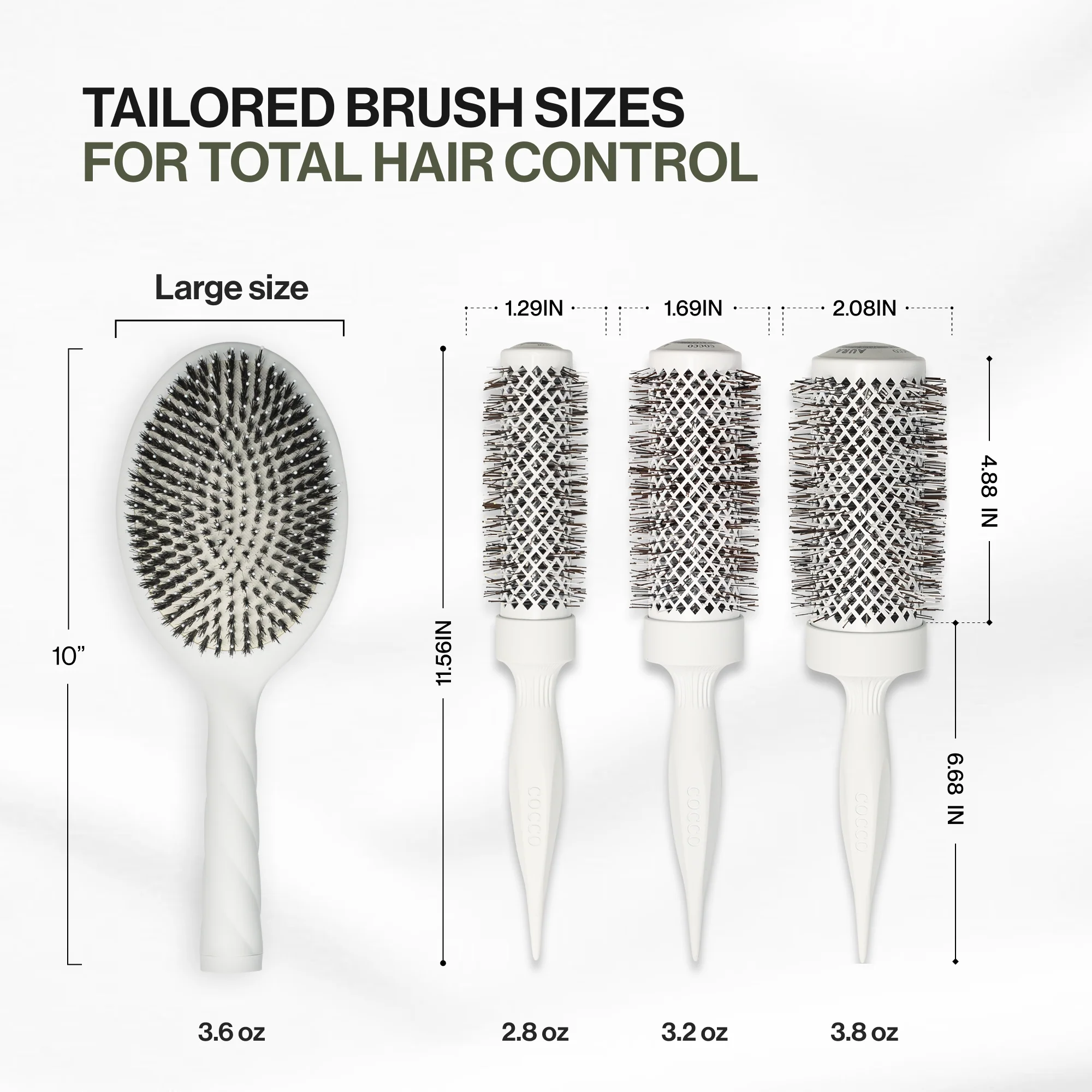 Hair Styling & Smooth Finish Bundle – with COCCO® Aura Brush Set (White)+ COCCO® Hair Perfecting Serum 3.4 oz - Image 4
