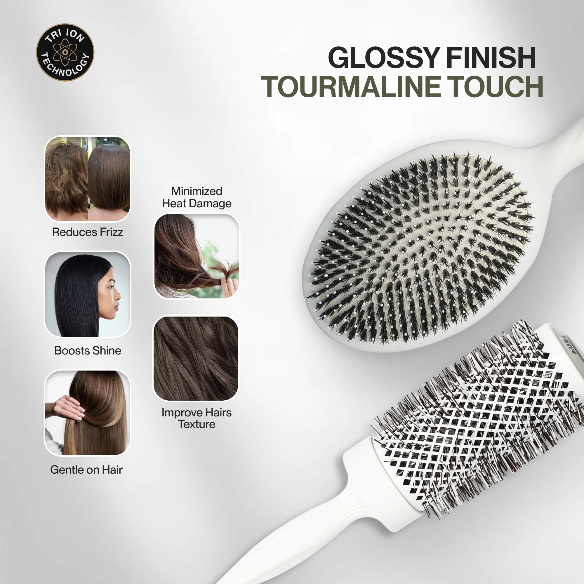 Hair Styling & Smooth Finish Bundle – with COCCO® Aura Brush Set (White)+ COCCO® Hair Perfecting Serum 3.4 oz - Image 5
